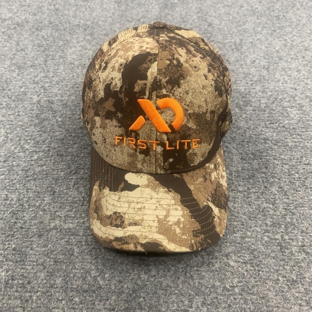 First Lite Hat Cap Snap Back One Size Brown Camo Mesh Trucker Mens Hunting